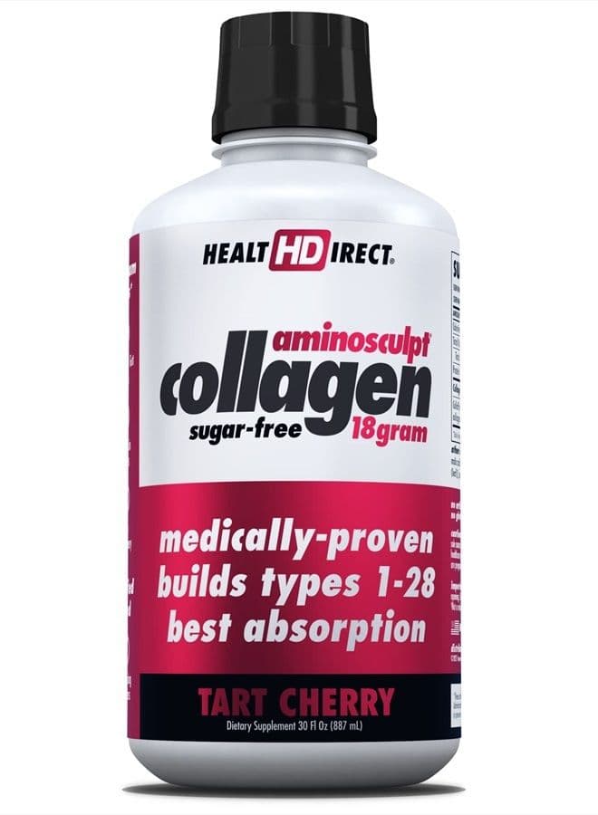AminoSculpt Original Liquid Collagen Peptides 18,000,000 MCG for Hair, Skin, Nails, Paleo and Keto, 30 Fl Oz, 30 Day Supply, Sugar-Free, Tart Cherry, by Health Direct
