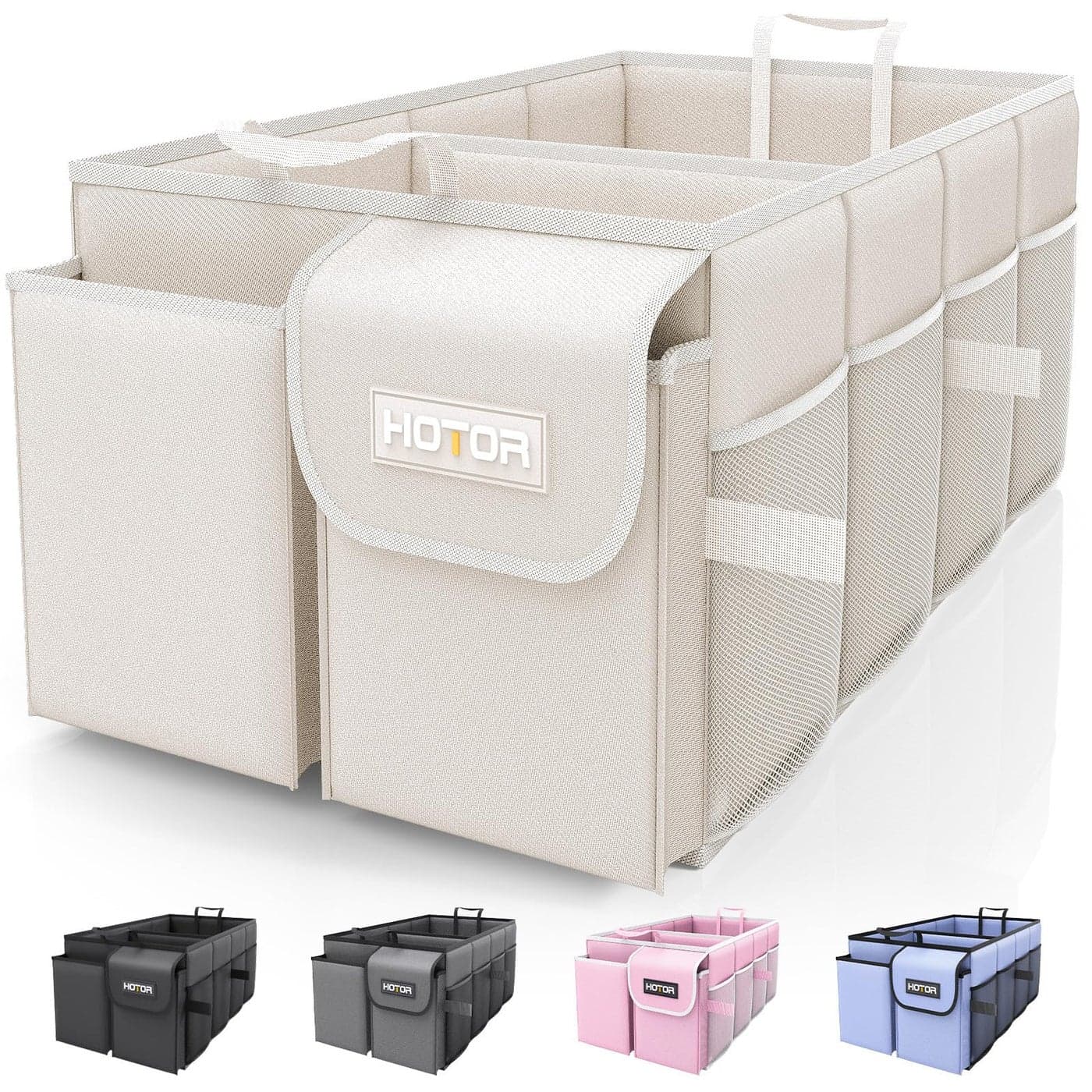 HOTOR Trunk Organizer Foldable Car Storage for SUVs Sedans Sturdy Organization for Accessories Tools Sundries Blue Flower 2 Compartments 213126106