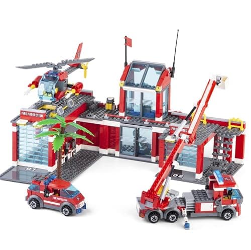 QLT QIAOLETONG City Fire Station Building Kit 774 Pcs Building Set Including Fire Station Fire Truck Fire HelicopterFire Fighter City Building Blocks STEM Toys Gift for Boys 610 Years Old