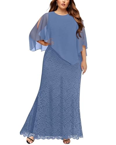 Mother of Bride Dress Plus Size Dusty Haze Blue Women Formal Wedding Guest Evening Gown Lace Long Bridesmaid Prom Dress