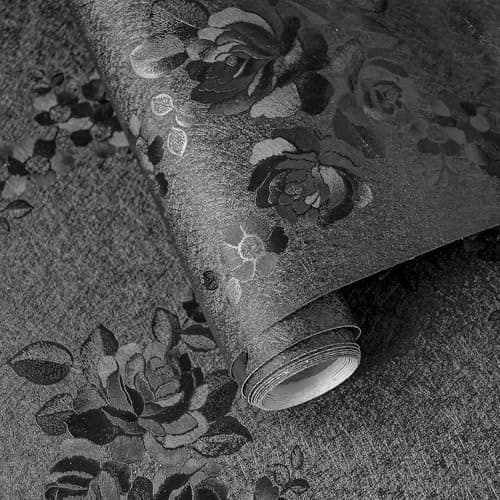 Lativo Black Peel and Stick Wallpaper Silk Embossed Floral 512inL 177inW Contact Paper for Cabinets Drawer Furniture Textured Flower Removable Wallpaper for Kitchen Bathroom Waterproof Thicken Vinyl