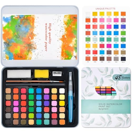Easter Basket Stuffers Watercolor Paint Water Color Painting Birthday Party Valentines Day Gifts Stocking Stuffers Travel Watercolors Palette Paint Adult Set Art Supplies 48 pcs