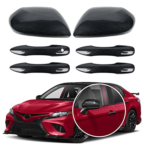 Carbon Fiber Side Door Mirror Cover and Handle Caps Replace for 2018 2019 2020 2021 2022 2023 2024 2025 Toyota Camry Accessories Without Smart Key Holes Carbon Fiber
