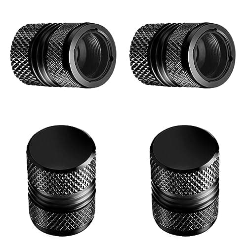 Tire Valve Stem Caps - 4 Pack Anti-Corrosion Premium Anodized Alloy Tyre Air Valve Caps Universal for Car SUV Bike Black