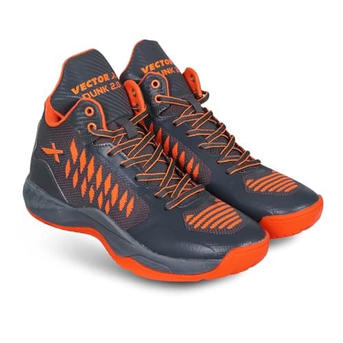 Vector X Dunk 2.0 Basketball Shoes for Mens | Rubber Out Sole with Knitted Upper | Light Weight | Nonmarking Rubber Outsole for Basketball Court Indoor and Outdoor (10, Grey-Orange)