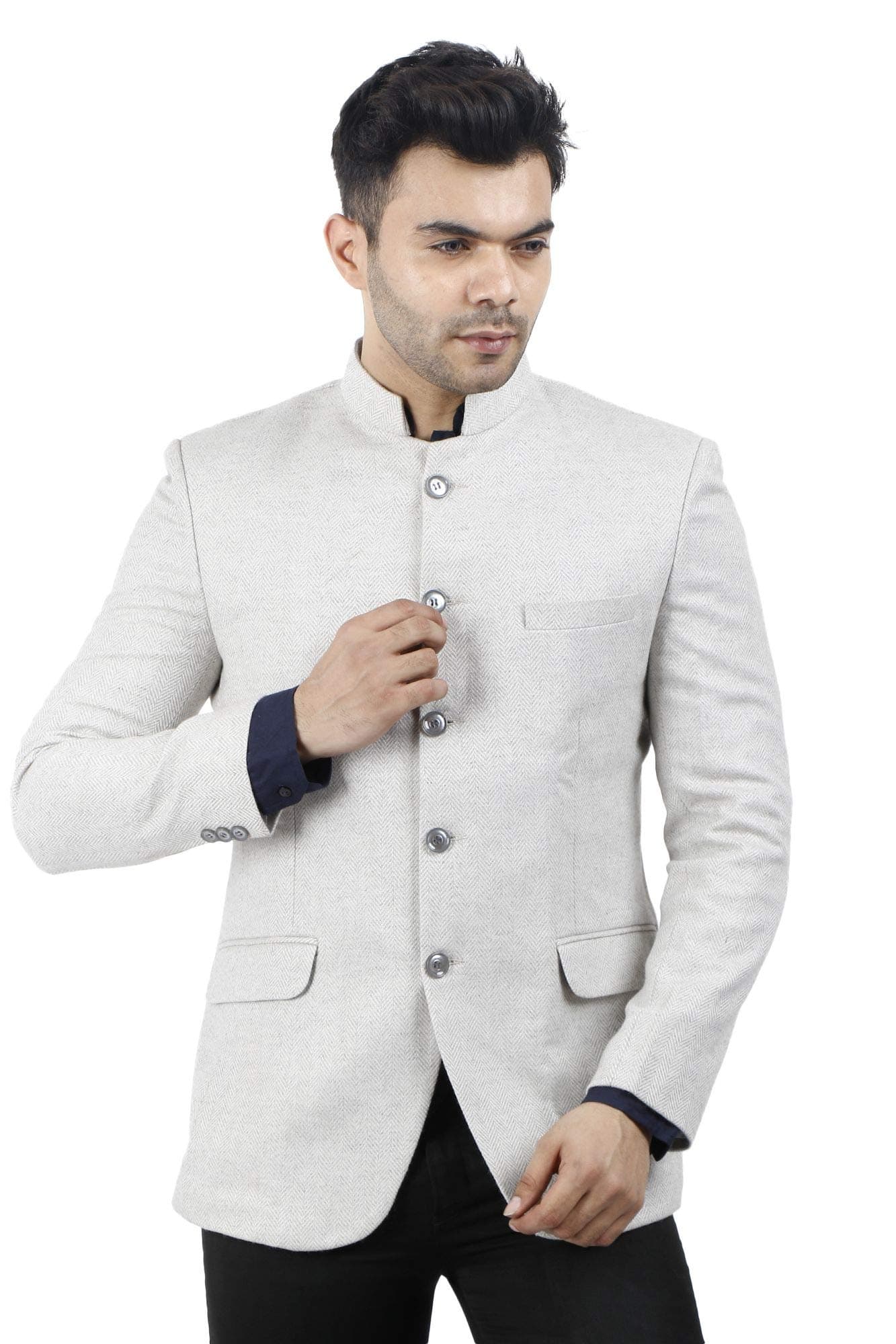 WINTAGE Men's Tweed Casual and Festive Blazer Coat Jacket- Off White