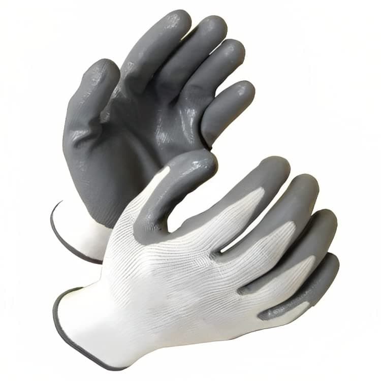 SR Trends Hand Gloves Hand Work Safety Nylon Nitrile Coated Non Slip Gloves Free Size Grey White Set of 15 Pairs