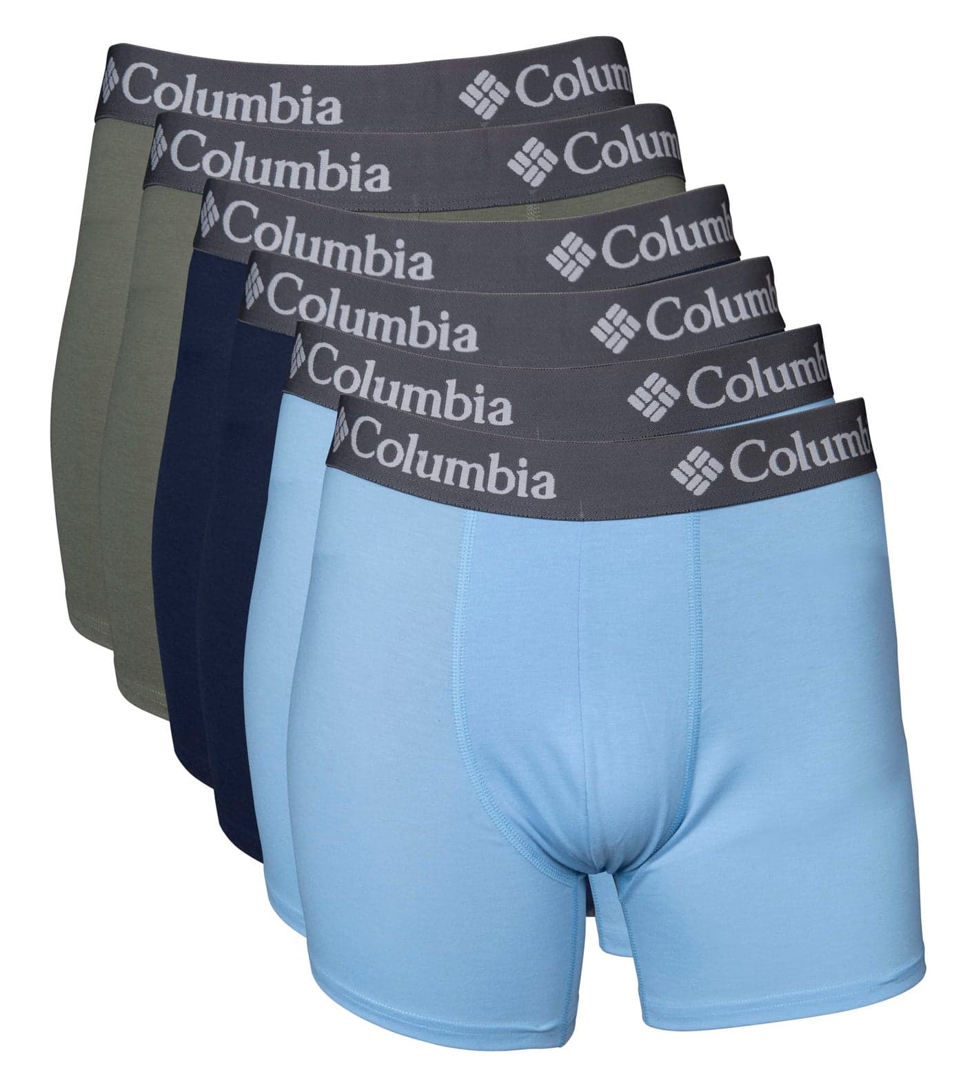 Columbia Men's 6 Pack Performance Boxer Brief, Light Blue/Navy/Stone Green, X-Large