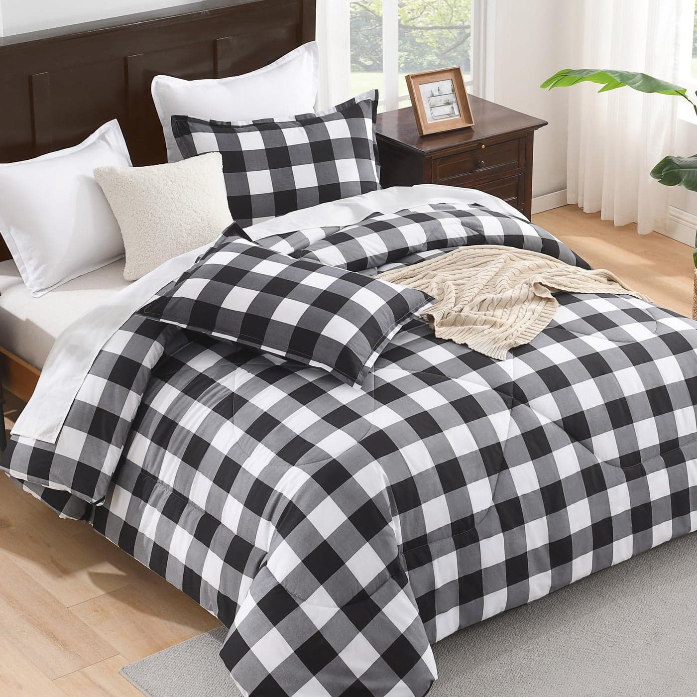 Andency Black Plaid Comforter Set King Size 90x104 Inch 3 Pieces 1 Gingham Comforter and 2 Pillowcases Summer Lightweight Microfiber Buffalo Check Down Alternative Comforter Set
