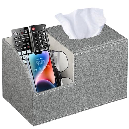 Square MultiFunctional Tissue Box Cover with Storage and Remote Control Holder Cube Tissue Box Organizer for Bathroom Nightstand End Table