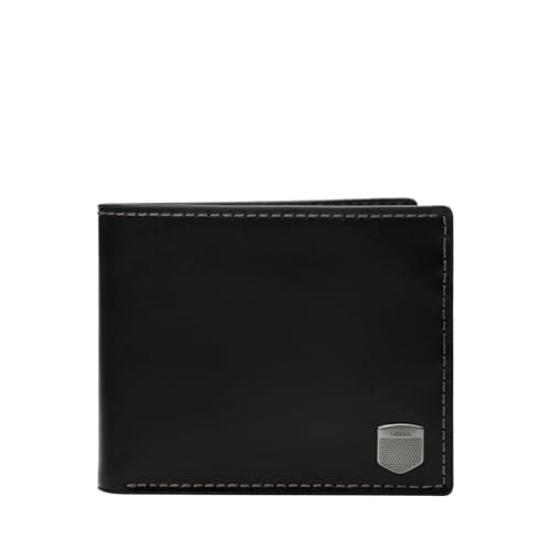 Fossil Men's Logo Crest Bifold Flip ID Wallet, Hayes Black, One Size