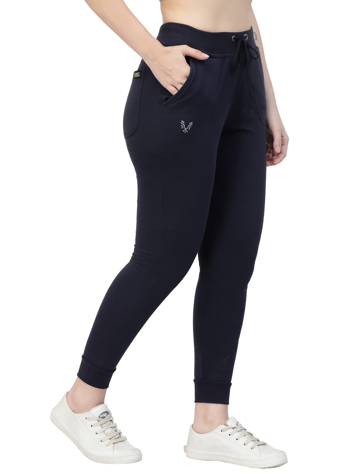 UZARUS Women's Cotton Mid Rise Regular Fit Joggers Track Pants With 3 Pockets (Large, Carbon Blue)