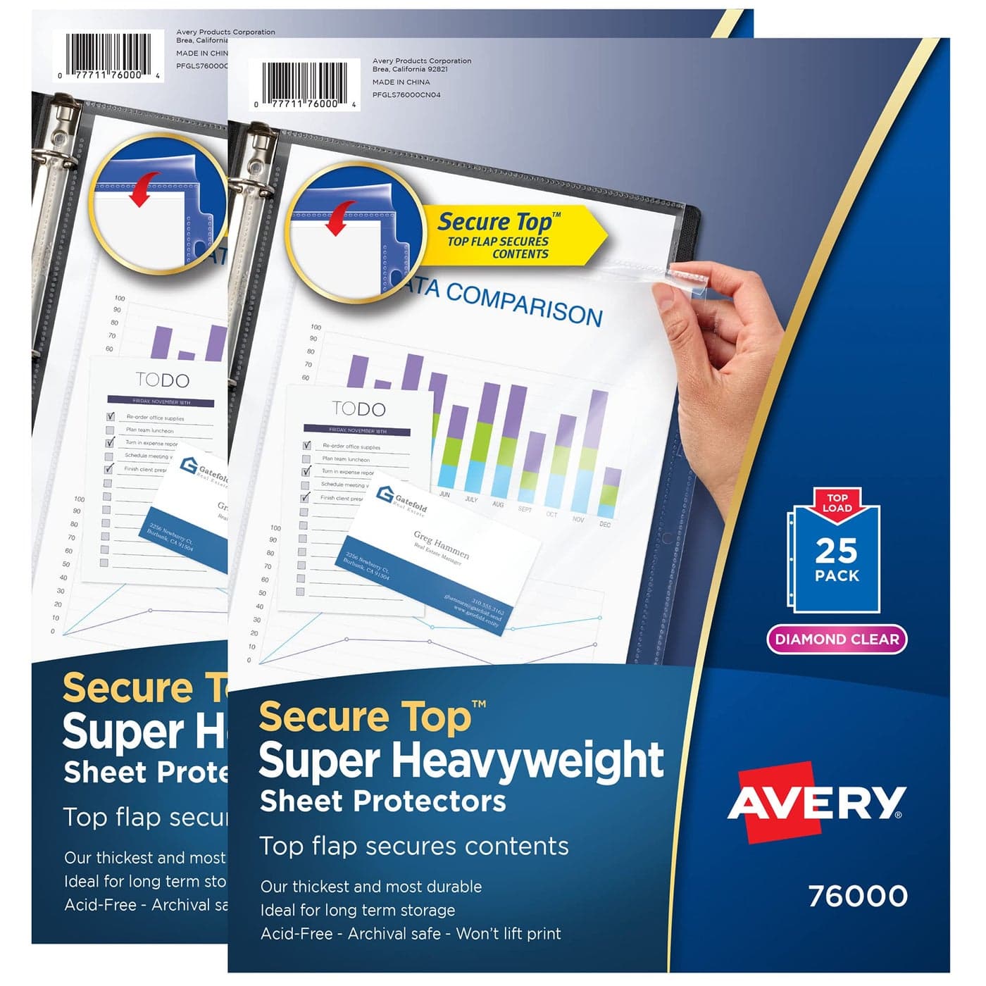 Avery Diamond Clear Top Sheet Protectors Super Heavyweight Page Protectors for 3 Ring Binder Clear Binder Sheet 25 Count Pack of 2 86009