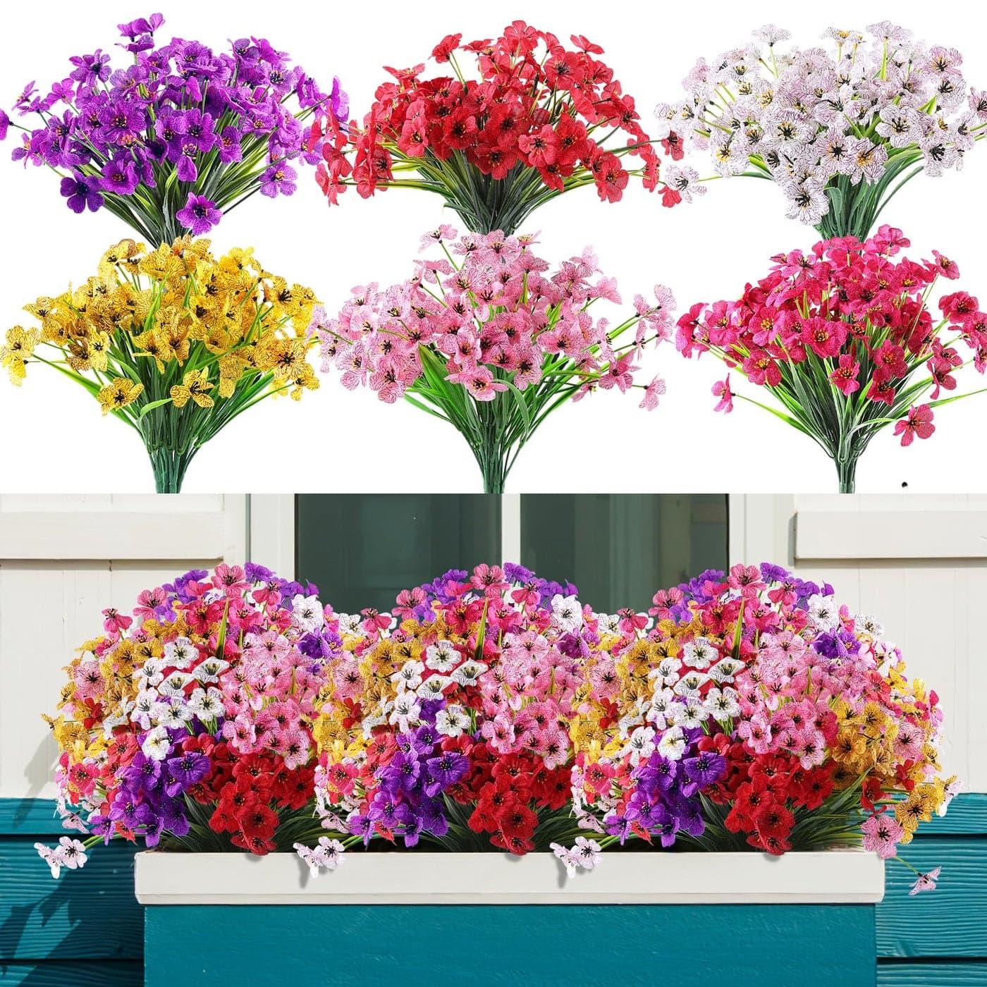 AGIRL 24 Bundles Artificial Flowers for OutdoorNo Fade Fake Plastic Flowers Faux Plants for Decoration Hanging Planters Indoor Outside Garden Porch Window Box Home Wedding Farmhouse