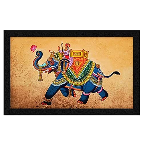 ArtX Paper Rajasthani Elephant Wall Art Painting, Multicolor, Animal, 8.5X13 in, Set of 1