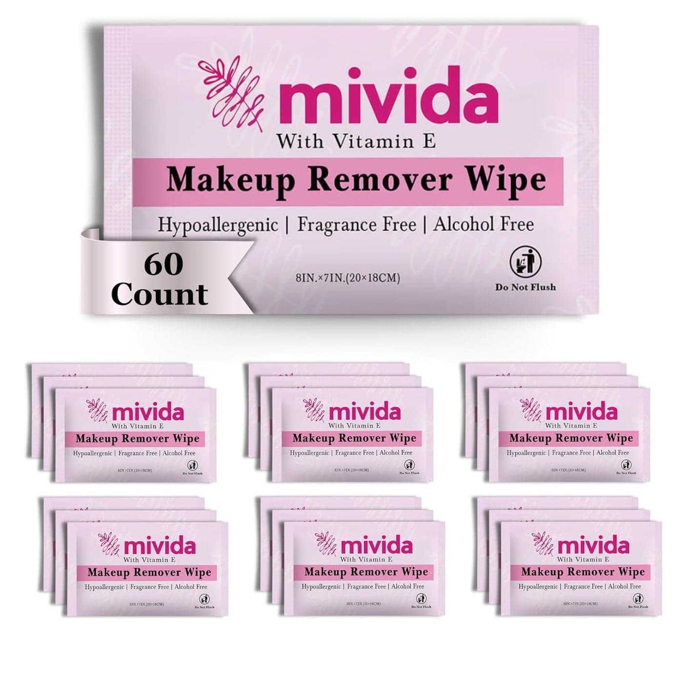 mivida 60 Count Individually Wrapped Makeup Remover Wipes With Vitamin E FragranceFree AlcoholFree Hypoallergenic single make up removing wipes Hotel Travel Size Toiletries