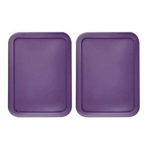 Replacement Lids fits Pyrex 3-Cup Glass Food Storage Container Bowls, (7.75 x 5.75-Inch) Plastic Rectangle Lids Covers for Pyrex 7210-PC, Airtight & Leakproof (2-Pack, Purple)