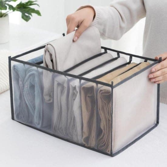 Incarnation 7Grid Transparent Closet Organizer Foldable Partition Drawer for Wardrobe Closet Undergarments Holder Collapsible Compartment Storage Solution