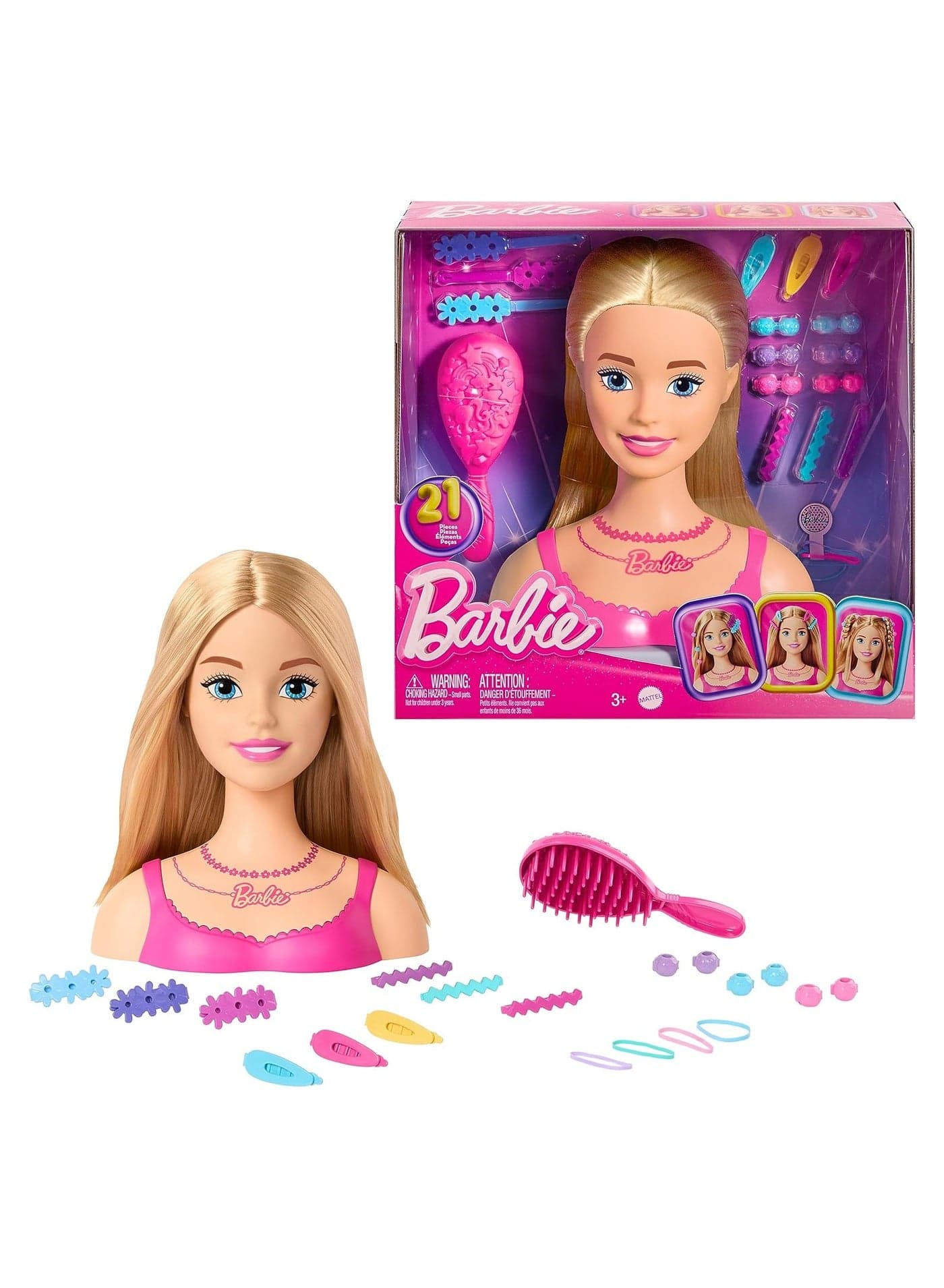 Barbie Doll Styling Head, Blond Hair with 20 Colorful Accessories,