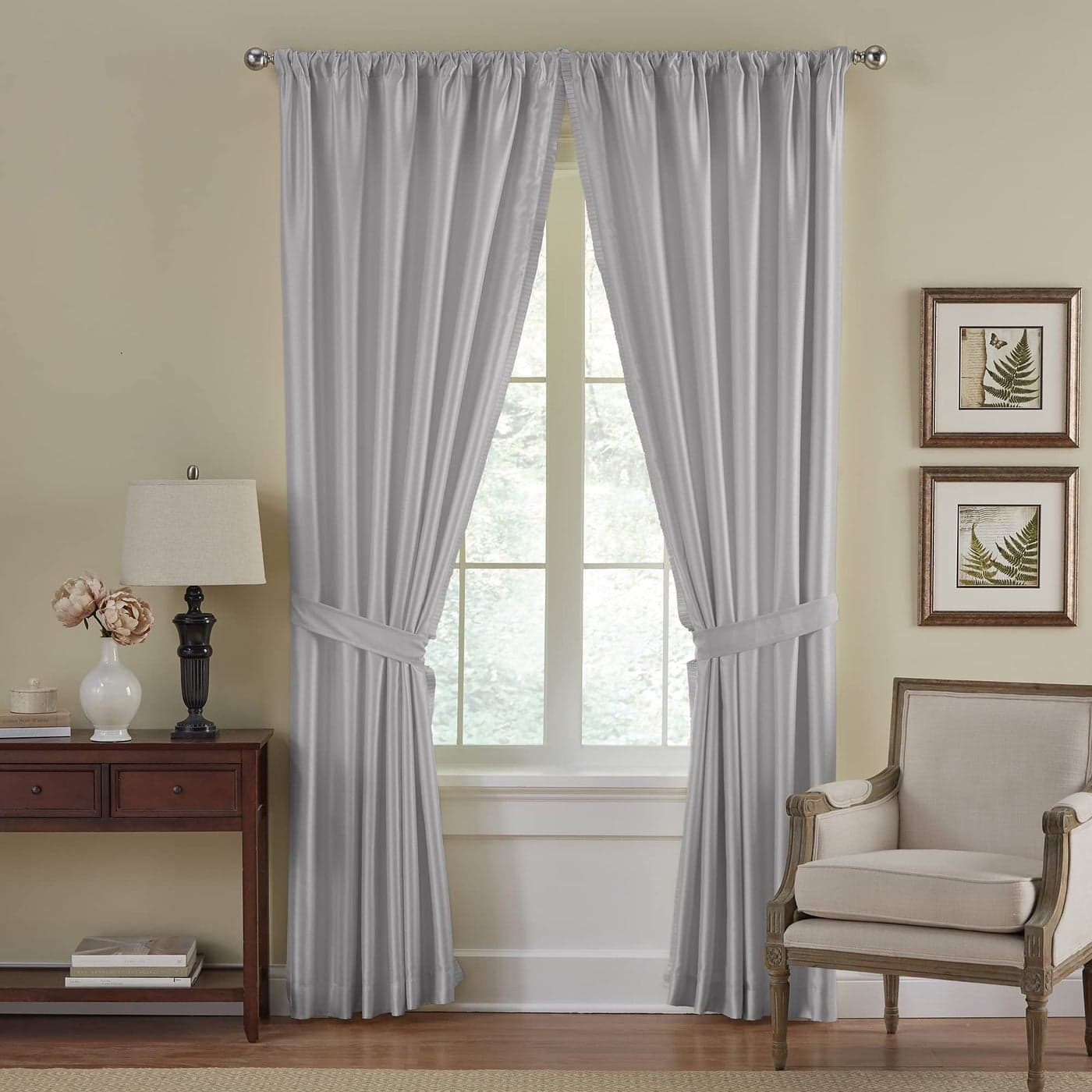 Elrene Home Fashions Versailles FauxSilk RoomDarkening Curtain Panel Blackout Curtain with Rod Pocket 52 Inches by 84 Inches Grey 1 Panel