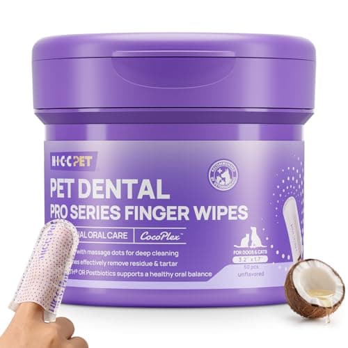 HICC PET Pro Teeth Cleaning Wipes, Vet-Recommended Dog Finger Toothbrush Wipes for Plaque & Fresh Breath, No-Rinse Dog Tooth Brushing Kit, Fresh Breath Oral Care, 50 Count, Unscented