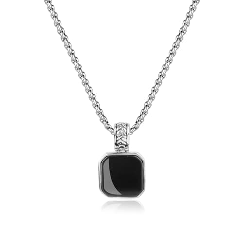 COAI Black Obsidian Necklace for Men, Stainless Steel Pendant Necklace for Men 20"