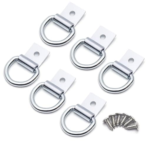 SBYLTEK 6 Pcs Silver Color DRings Tie Down Anchors with Screws 14 Heavy Duty Steel Galvanized Hooks for Warehouse Garage Workshop Truck Trailer Bed Pickup Cargo Mount ZincCoated D Ring