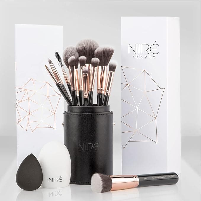 Nir Beauty Professional Makeup Brushes 15piece Award Winning Vegan Makeup Brush Set with Case Blending Sponge Brush Cleaner Guide Gift Box