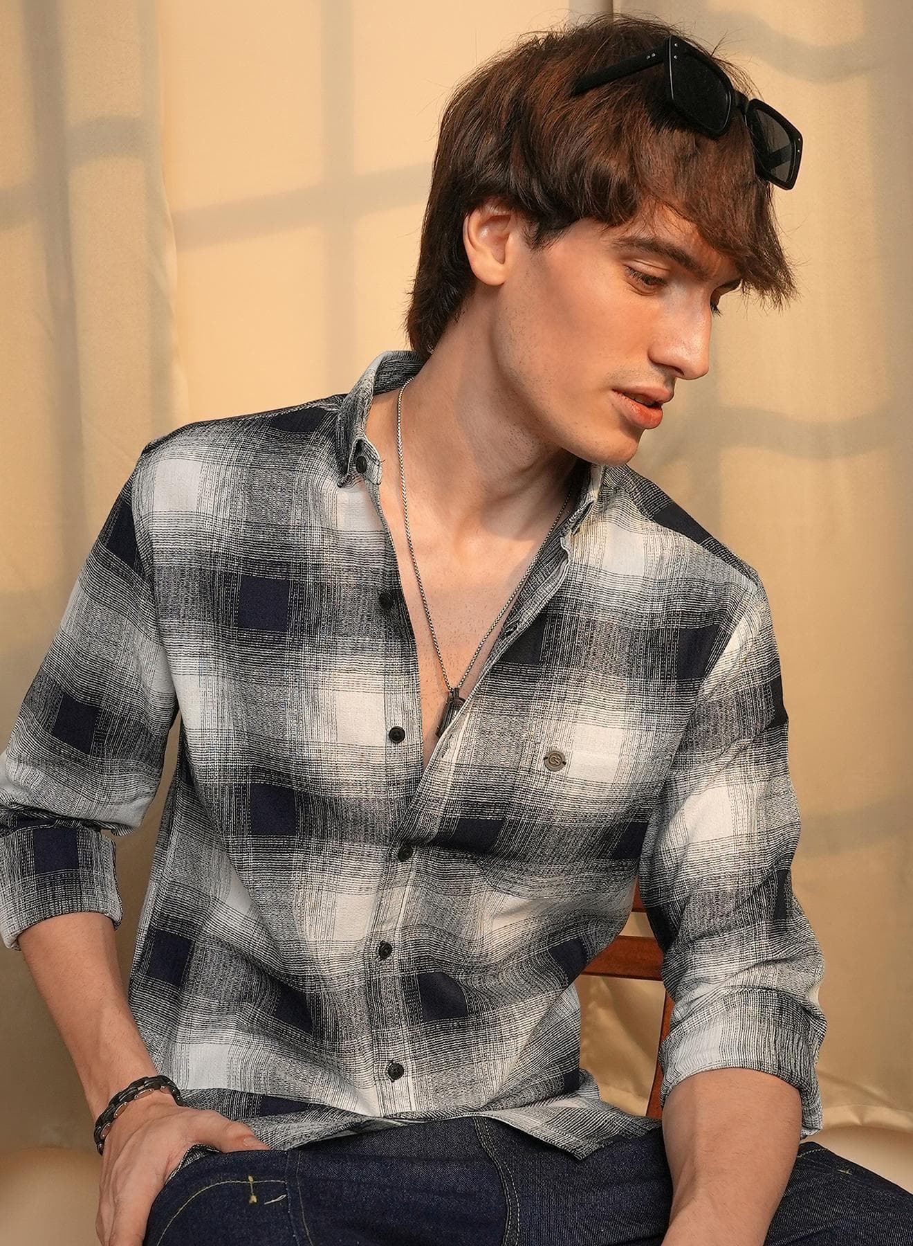 Men's Charcoal Black & Ivory White Ombre Buffalo Check Shirt