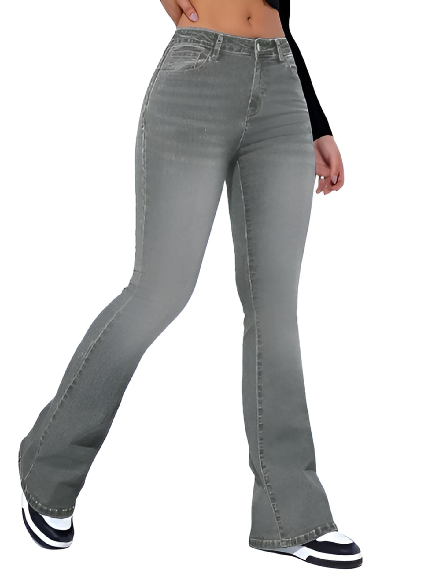 Ben Martin Women’s Grey High Waist Jeans || Flared Bell Bottom Bootcut Pants || Wide Leg Stretch Denim – Perfect for Travel, Party & Everyday Use – Sizes 30 (1)