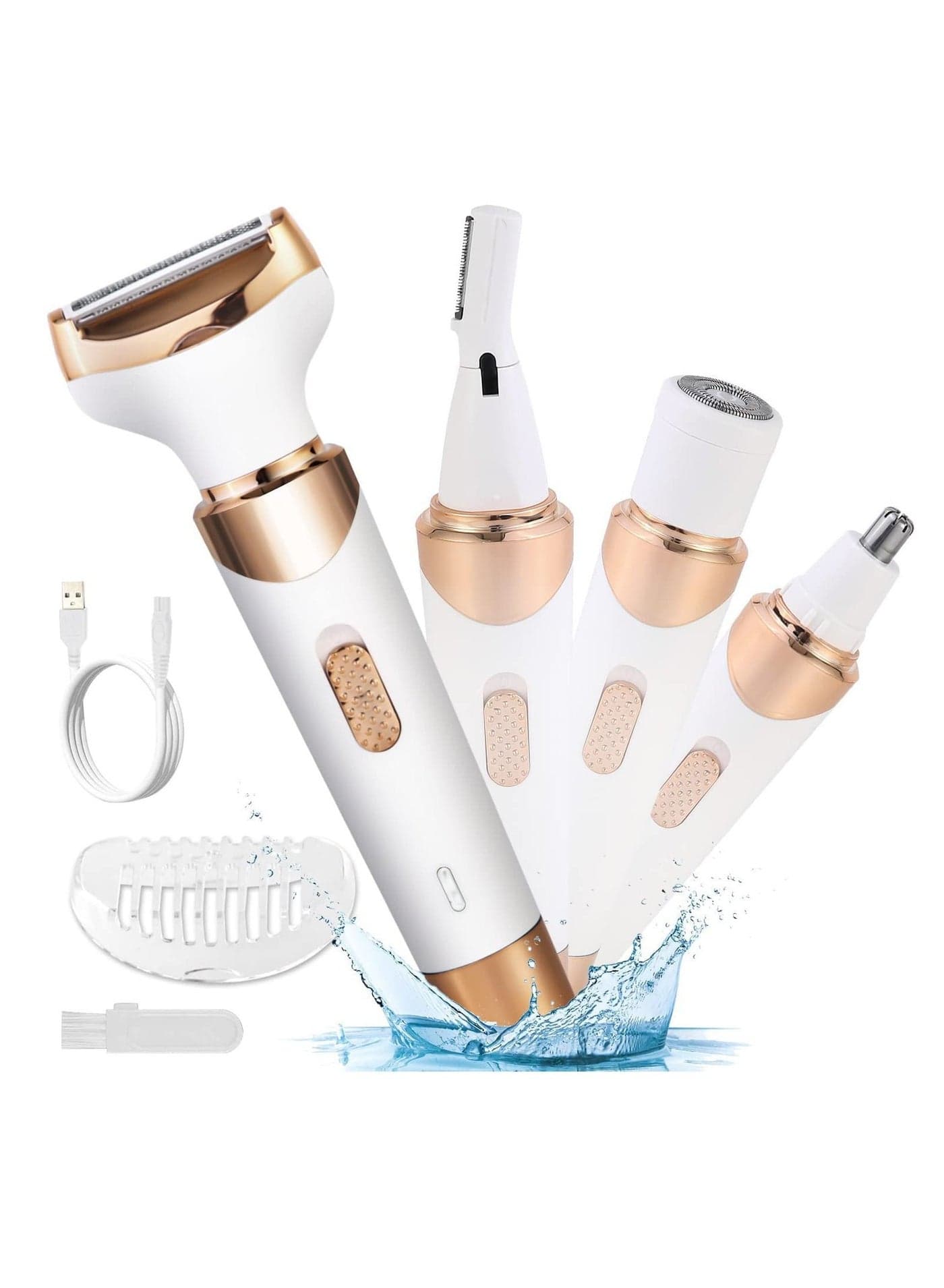 Women Electric Razor Bikini Trimmer, Women's Shaver Cordless Portable 4 in 1 Painless Shaver, for face Legs Brows Nose Underarms Eyebrow Body Hair Detachable Head USB Rechargeable
