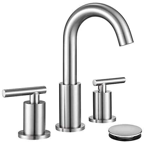 Widespread Bathroom Faucet with Sink Drain and Supply Hose, Brushed Nickel 3 Hole Faucet for Bathroom Sink, ChiLDano Satin Nickel 2 Handle Bathroom Faucet CH2183BN