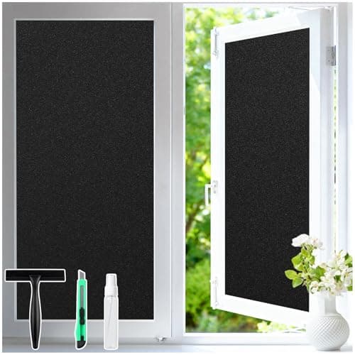 Haton Blackout Window Film Kit, Frosted Privacy Cover for Glass, Sun Light Blocking Black Out Window Tint, Static Cling Room Darkening Heat Control Shades for Home Day and Night, Black 17.5" x 78.7"