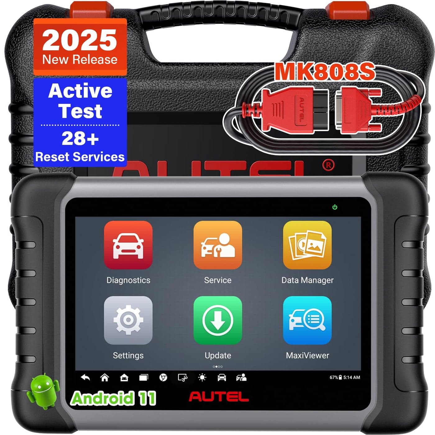 Autel Scanner MaxiCOM MK808S 2025 Upgraded of MK808MX808 BiDirectional Control Scan Tool 28 Services All System Diagnostics FCA Auto Auth Auto VIN with MV105SMV108S