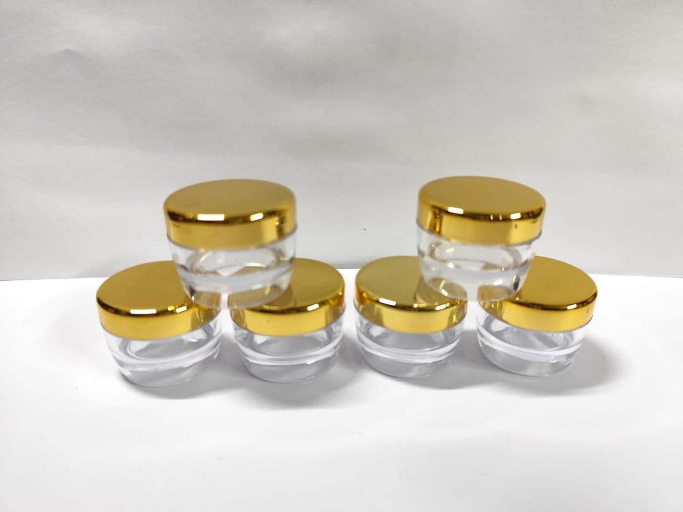SHREE MAHA 5gm Empty Cosmetic Containers Acrylic Jars Small Containers for Cosmetics Lip Balm ContainersTransparent Jar with Golden Cap Pack of 24pcs