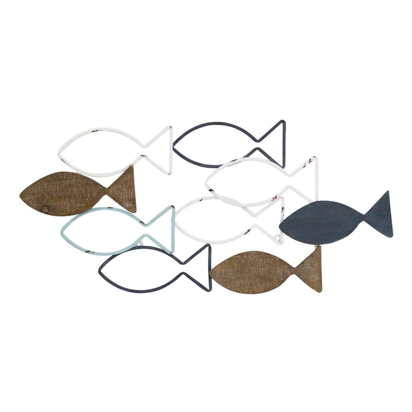 Stratton Home Decor Wood and Metal School of Fish Wall Decor Handcrafted Decorative Centerpiece Indoor CoastalThemed Ornament Nautical Accent Piece for Bedroom Living Room Hallway Study