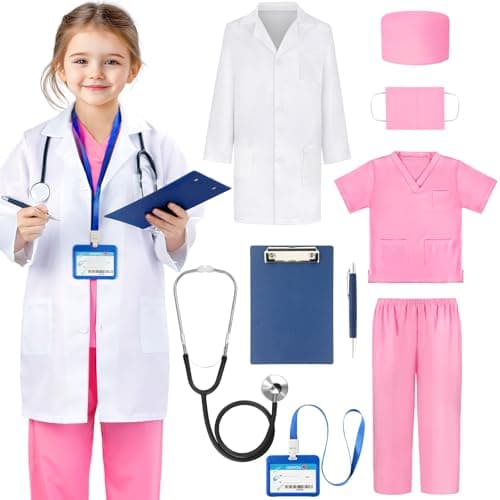 Joycover Doctor Costume for Kids Kids Scrubs Halloween Costumes For Girls Boys Doctor Dress up Play Kit