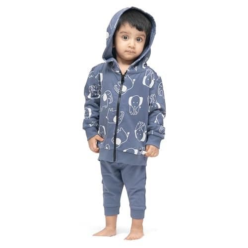 ARIEL Kids Cotton Fleece Full Sleeve Zipper Hoodie Sweatshirt & Sweatpant Clothing Set for Boys and Girls (STEEL-ELE_6-12 month)