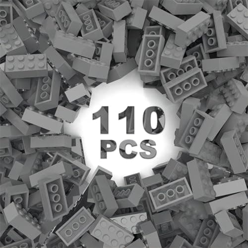 Classic Building Bricks 2x4 Compatible with Lego Parts and Pieces 3001 110 Piece Bulk Building Block Creative Building Block for Age 6 Boys Girls and Bulk Enthusiast Light Gray