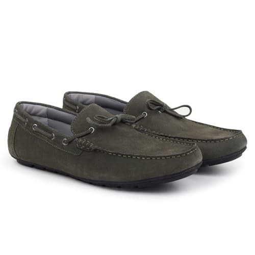 YOHO Lofos Men 006 | Suede Slip-On Loafers | Stylish, Flexible Shoes with Footpharma Footbed | Comfortable Party, Office & Casual Footwear | Olive Green - UK 10