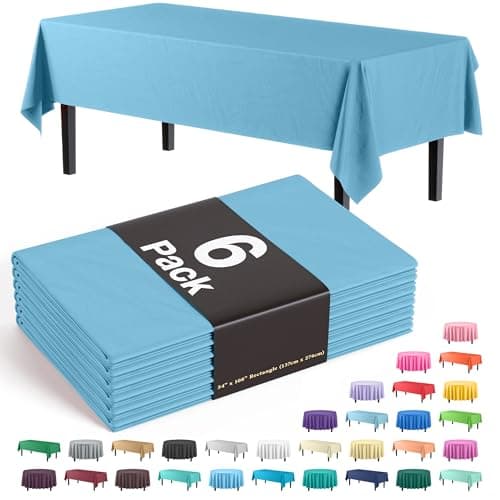 Party Solids 6Pack Premium Plastic Tablecloth 54in x 108in Rectangle Plastic Table Cover Sky Blue