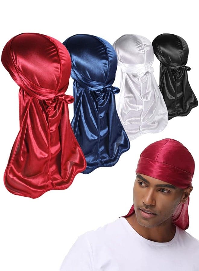 4PCS Silky Durags for Men Women 360 Waves, Silky Satin Durag Extra Long Tails