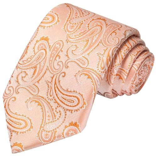 KissTies Mens Peach Tie Classic Paisley Formal Necktie + Gift Box