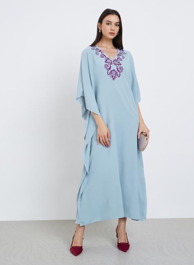 Take Two Blue Embroidered Detail Kaftan