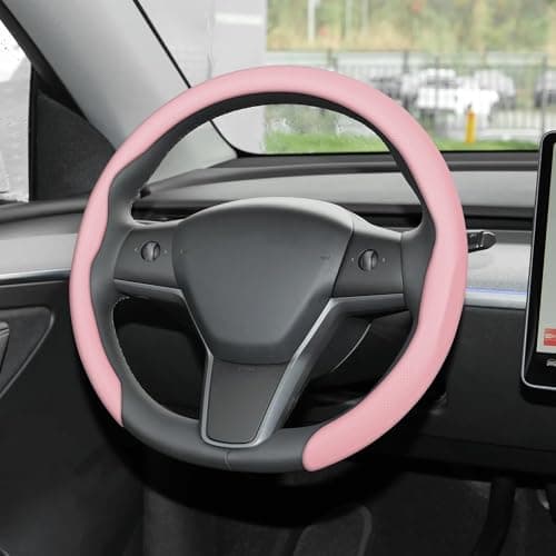 Frani Nappa Leather Steering Wheel CoverUniversal Fit 15 InchPremium NonSlip Breathable Comfort Grip for Cars Trucks SUVsAntiSlip Durable Interior Upgrade Light Pink