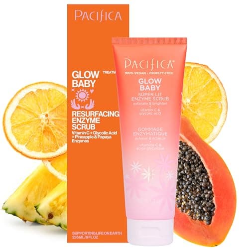 Pacifica Glow Baby Exfoliating Face Scrub Brightening Enzyme Facial Cleanser wVitamin C Glycolic Acid for Radiant Smooth Skin Unclogs Pores Removes Dead Skin MicrobeadFree Vegan 4 fl oz
