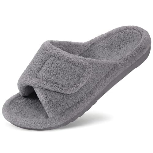 Litfun Women's Orthopedic Slippers with Arch Support Adjustable Open Toe House Shoes for Plantar Fasciitis, Grey 39