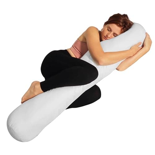 Pillowable - 8” x 48” Round Body Pillow - Adjustable Bolster Pillow for Bed with Removable Cover - Body roll Pillow Maternity Pillow - White