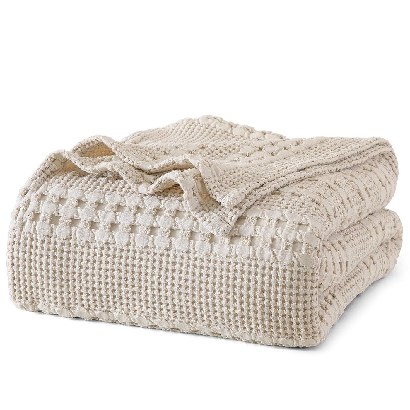 PHF 100 Cotton Waffle Weave Blanket King Size Soft Lightweight Breathable Cozy Summer Blankets for Bed Luxury Aesthetic Woven Bedding for Home Decor 108x90 Oatmeal