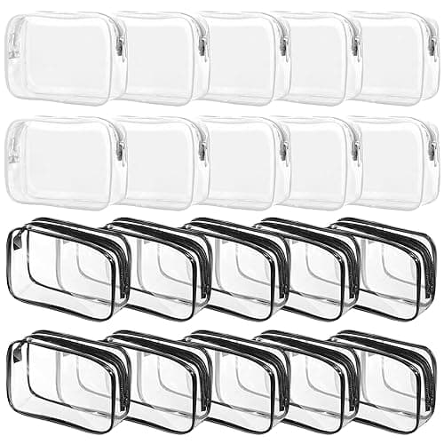 20 Packs Clear Cosmetics Bags for Women Men Waterproof Toiletry Bags PVC Makeup Bags Organizer Case with Zipper for Travel Bathroom (Black&White)